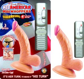 All American Mini Whoppers  Vbrating 4 Inch Curved Dong W/balls