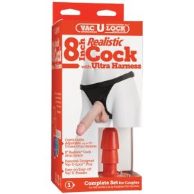Vac U Lock 8 Inch Realistic Cock With Ultra  Harness