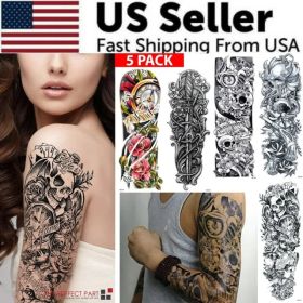5Pcs Large Temporary Body Art Arm Tattoo Sticker Sleeve Man Women Waterproof USA (Option: 5pcs)