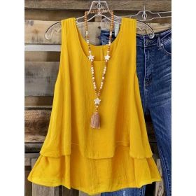 Self-pick-up Plus Size Women's Solid Colour Summer Sleeveless Shirt Casual Lightweight Tank Top  Only Self-pickup Is Supported (Option: Yellow-1XL)