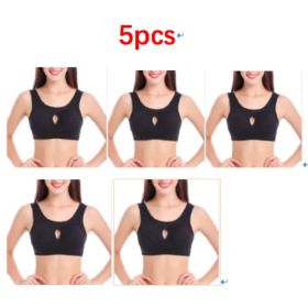 Plus Size Women Bra Ladies Cotton Quake-Proof Underwear Sleep Tops No Buckles Non Wire Lingerie With Removable Padded (Option: Black-M-5pcs)