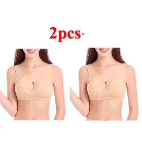 Plus Size Women Bra Ladies Cotton Quake-Proof Underwear Sleep Tops No Buckles Non Wire Lingerie With Removable Padded (Option: Beige-3XL-2pcs)