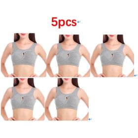 Plus Size Women Bra Ladies Cotton Quake-Proof Underwear Sleep Tops No Buckles Non Wire Lingerie With Removable Padded (Option: Grey-4XL-5pcs)