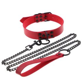 Personalized leather collar (Option: Red)