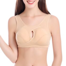 Plus Size Women Bra Ladies Cotton Quake-Proof Underwear Sleep Tops No Buckles Non Wire Lingerie With Removable Padded (Option: Beige-XL-1pc)