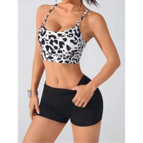 Women's Summer New Cross Thin-Strap Floral Print Daily Sports Bra (Option: Black-S)
