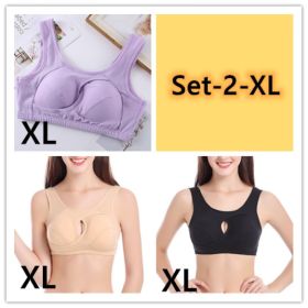 Plus Size Women Bra Ladies Cotton Quake-Proof Underwear Sleep Tops No Buckles Non Wire Lingerie With Removable Padded (Option: Set 2-XL-1pc)