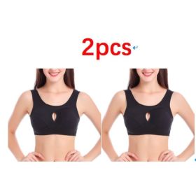 Plus Size Women Bra Ladies Cotton Quake-Proof Underwear Sleep Tops No Buckles Non Wire Lingerie With Removable Padded (Option: Black-XXL-2pcs)