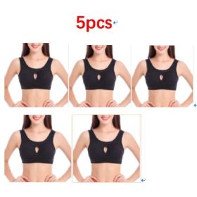 Plus Size Women Bra Ladies Cotton Quake-Proof Underwear Sleep Tops No Buckles Non Wire Lingerie With Removable Padded (Option: Black-4XL-5pcs)