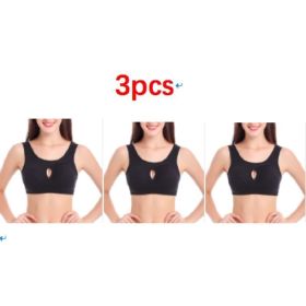 Plus Size Women Bra Ladies Cotton Quake-Proof Underwear Sleep Tops No Buckles Non Wire Lingerie With Removable Padded (Option: Black-4XL-3pcs)
