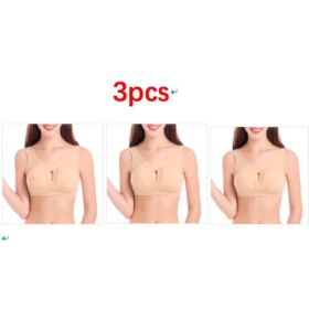 Plus Size Women Bra Ladies Cotton Quake-Proof Underwear Sleep Tops No Buckles Non Wire Lingerie With Removable Padded (Option: Beige-XL-3pcs)