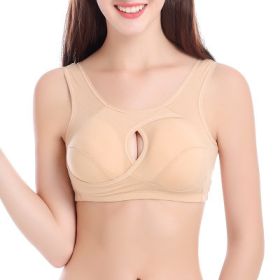 Plus Size Women Bra Ladies Cotton Quake-Proof Underwear Sleep Tops No Buckles Non Wire Lingerie With Removable Padded (Option: Beige-4XL-1pcs)