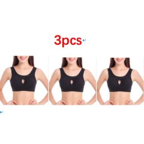 Plus Size Women Bra Ladies Cotton Quake-Proof Underwear Sleep Tops No Buckles Non Wire Lingerie With Removable Padded (Option: Black-M-3pcs)