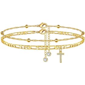 26 Letters Anklet Zircon Letters Simple (Option: T)