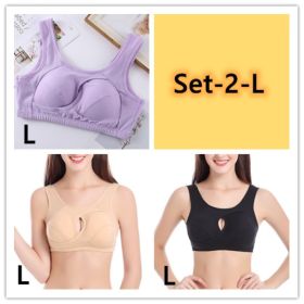 Plus Size Women Bra Ladies Cotton Quake-Proof Underwear Sleep Tops No Buckles Non Wire Lingerie With Removable Padded (Option: Set 2-L-1pc)