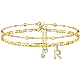 26 Letters Anklet Zircon Letters Simple (Option: R)