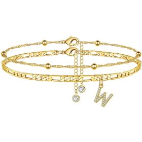 26 Letters Anklet Zircon Letters Simple (Option: W)