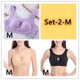 Plus Size Women Bra Ladies Cotton Quake-Proof Underwear Sleep Tops No Buckles Non Wire Lingerie With Removable Padded (Option: Set 2-M-1pc)