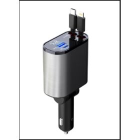 Metal Car Charger 100W Super Fast Charging Car Cigarette Lighter USB And TYPE-C Adapter (Option: Metal Silver Gray-100W)