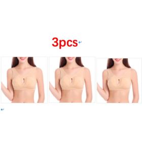 Plus Size Women Bra Ladies Cotton Quake-Proof Underwear Sleep Tops No Buckles Non Wire Lingerie With Removable Padded (Option: Beige-M-3pcs)