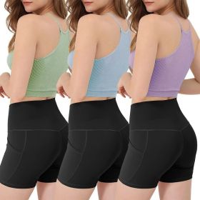 3 Pack Women Crop Basic Tank Top Ribbed Knit Sleeveless Round Neck 9 Color Machine Wash Summer Crop S To XL (Option: PurpleBlueGreen-S)
