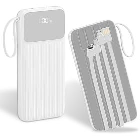 1Pc PD22W Fast Charger 20000mAh Fast Charging Power Bank Portable Charger With 4 Inbuilt Cables Digital Display Handle Fit For IOSPhone 15 14 And (Option: White)