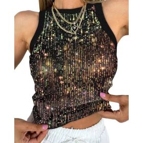 Sexy Cropped Sleeveless Sequin Leopard Print Vest (Option: Magic Color-S)