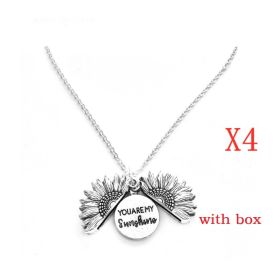 Sunflower Double Lettering Necklace (Option: Silver with box 4PCS)