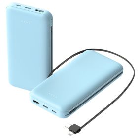 1Pc 10000mAh Power Bank Portable Phone Charger External Battery Pack With LT And Type C Double Ended Cable Type C USB Cable Fit For IOSPhone 14 A (Option: Blue)