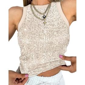 Sexy Cropped Sleeveless Sequin Leopard Print Vest (Option: Apricot-S)