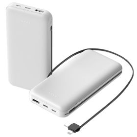 1Pc 10000mAh Power Bank Portable Phone Charger External Battery Pack With LT And Type C Double Ended Cable Type C USB Cable Fit For IOSPhone 14 A (Option: White)