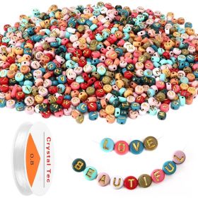 Colored Letter Beads,  1900Pcs 4x7mm Colorful Gold Acrylic Alphabet Beads With 1 Roll Elastic String For Bracelet Necklace Jewelry Making Supplie (Option: 1900Pcs)