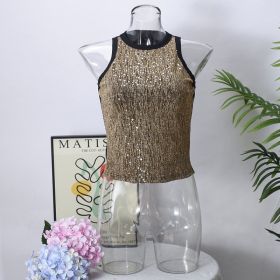 Sexy Cropped Sleeveless Sequin Leopard Print Vest (Option: Gold-S)