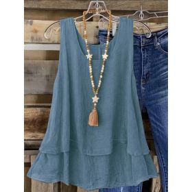 Self-pick-up Plus Size Women's Solid Colour Summer Sleeveless Shirt Casual Lightweight Tank Top  Only Self-pickup Is Supported (Option: Blue-1XL)