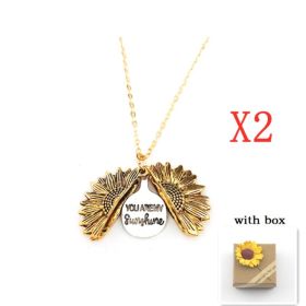 Sunflower Double Lettering Necklace (Option: Gold with box 2PCS)