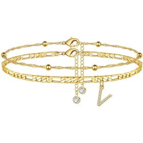 26 Letters Anklet Zircon Letters Simple (Option: V)