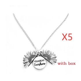 Sunflower Double Lettering Necklace (Option: Silver with box 5PCS)