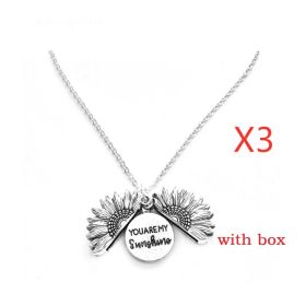 Sunflower Double Lettering Necklace (Option: Silver with box 3PCS)