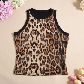 Sexy Cropped Sleeveless Sequin Leopard Print Vest (Option: Leopard Print-M)