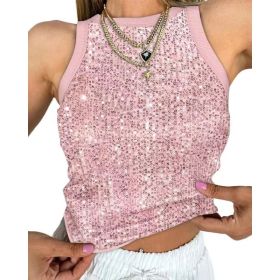 Sexy Cropped Sleeveless Sequin Leopard Print Vest (Option: Pink-M)