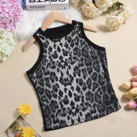 Sexy Cropped Sleeveless Sequin Leopard Print Vest (Option: Gray-M)