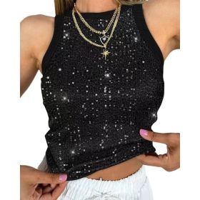 Sexy Cropped Sleeveless Sequin Leopard Print Vest (Option: Black-M)