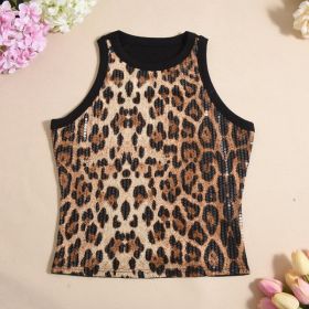 Sexy Cropped Sleeveless Sequin Leopard Print Vest (Option: Leopard Print-L)