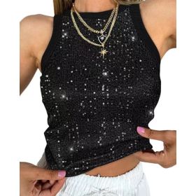 Sexy Cropped Sleeveless Sequin Leopard Print Vest (Option: Black-L)
